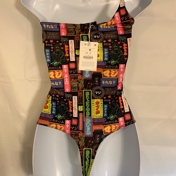Bershka Tokyo themed one shoulder bodysuit - Picture 3 of 4